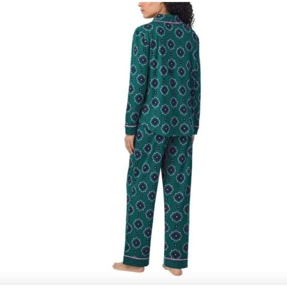 Room Service Womens Shawl Collar Pajama Set Women's S Green Pink Floral M0285 - Picture 2 of 6